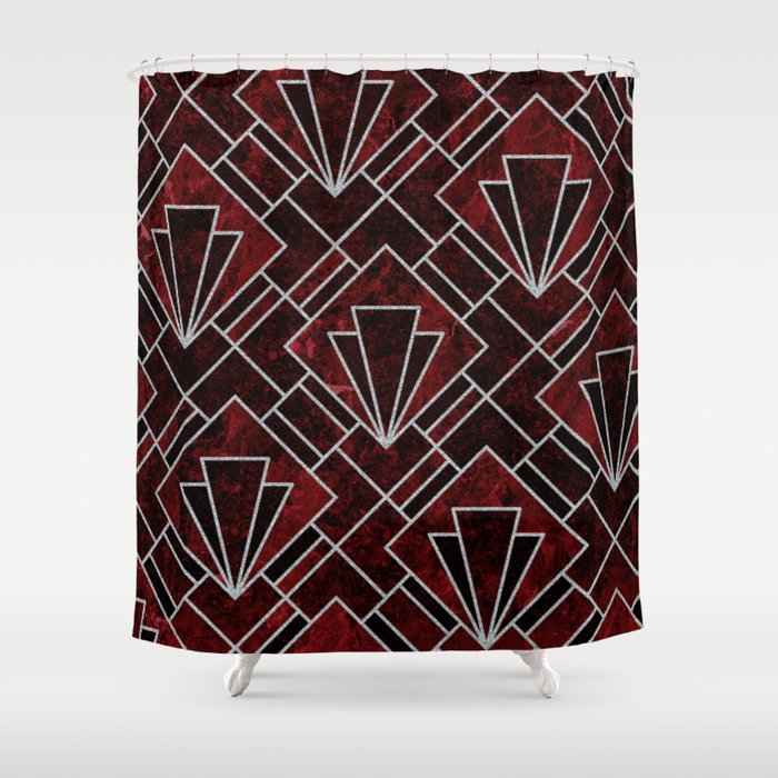 Red Ruby Art Deco Pattern Shower Curtain Gallery Image 1