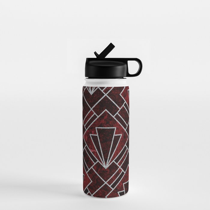 Red Ruby Art Deco Pattern Water Bottle Gallery Image 1