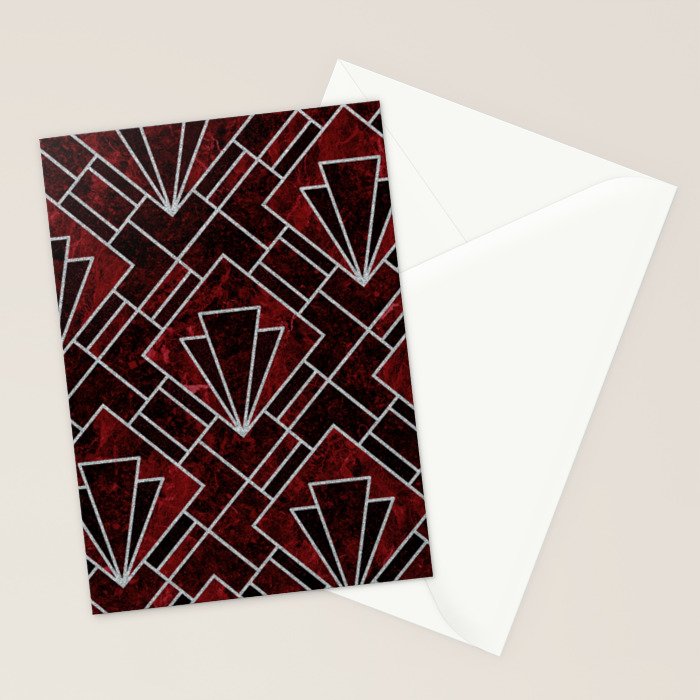 Red Ruby Art Deco Pattern Stationery Card Gallery Image 2
