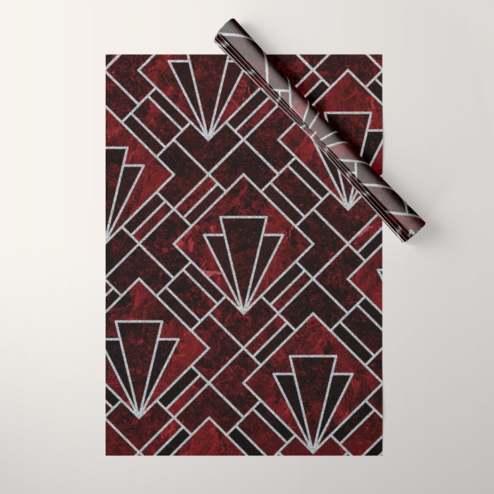 Red Ruby Art Deco Pattern Wrapping Paper Gallery Image 1