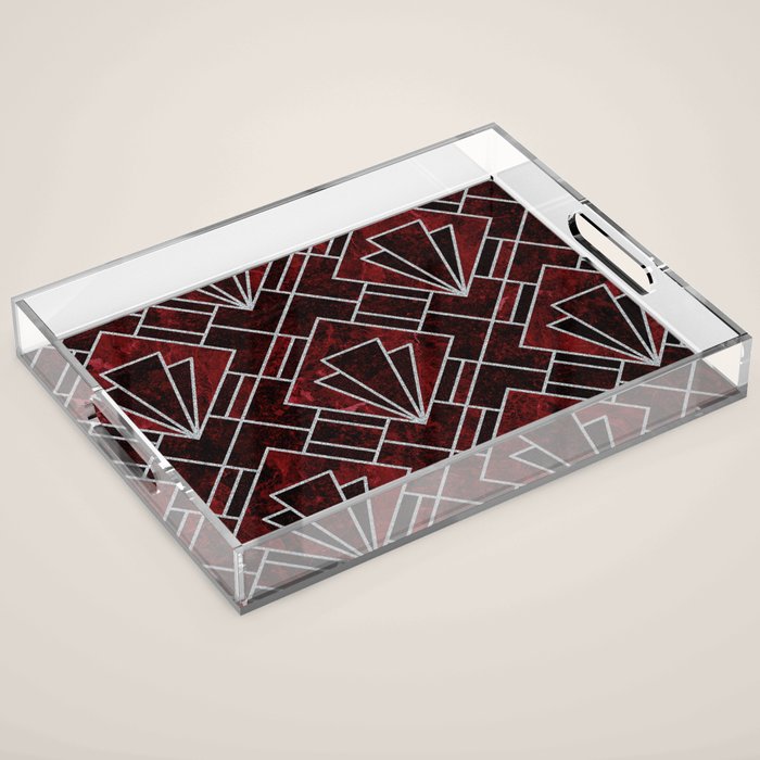 Red Ruby Art Deco Pattern Acrylic Tray Gallery Image 1