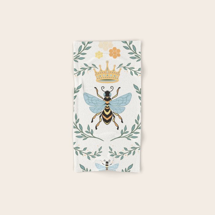 Queen Bee with Gold Crown and Laurel Frame Bath Towel Gallery Image 1
