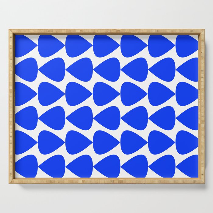 Plectrum Geometric Minimalist Pattern in Electric Blue and White Serving Tray Gallery Image 1