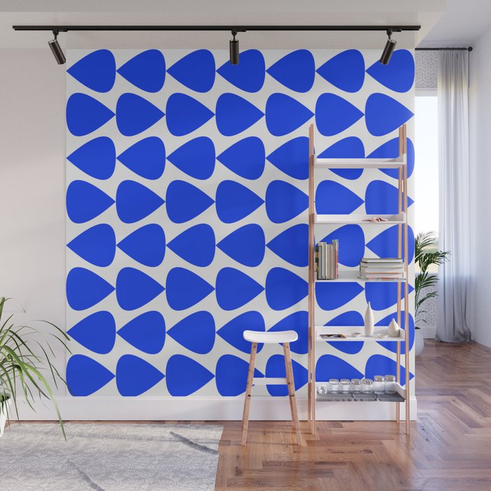 Plectrum Geometric Minimalist Pattern in Electric Blue and White Wall Mural Gallery Image 1
