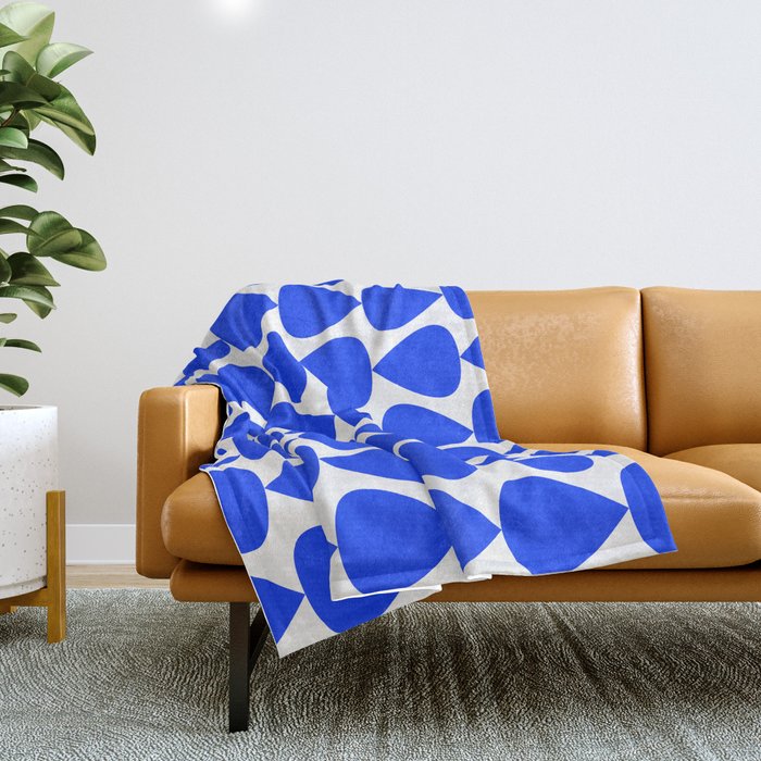 Plectrum Geometric Minimalist Pattern in Electric Blue and White Throw Blanket Gallery Image 1