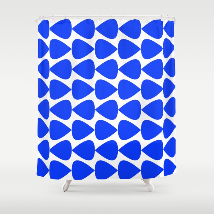 Plectrum Geometric Minimalist Pattern in Electric Blue and White Shower Curtain Gallery Image 1