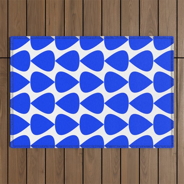 Plectrum Geometric Minimalist Pattern in Electric Blue and White Outdoor Rug Gallery Image 1
