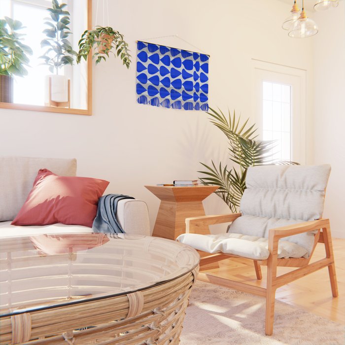 Plectrum Geometric Minimalist Pattern in Electric Blue and White Wall Hanging Gallery Image 2