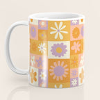 Retro hippie flower mosaic checkered pattern Coffee Mug Gallery Image 3
