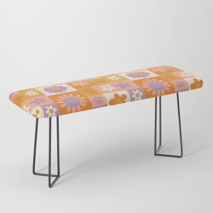 Retro hippie flower mosaic checkered pattern Bench Gallery Image 1