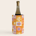 Retro hippie flower mosaic checkered pattern Wine Chiller Gallery Image 2