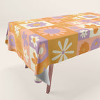 Retro hippie flower mosaic checkered pattern Tablecloth Gallery Image 1