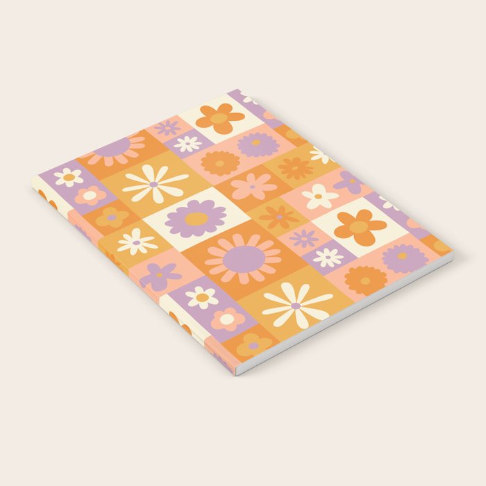Retro hippie flower mosaic checkered pattern Notebook Gallery Image 2