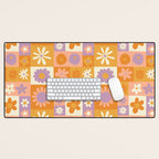 Retro hippie flower mosaic checkered pattern Desk Mat Gallery Image 1
