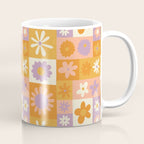Retro hippie flower mosaic checkered pattern Coffee Mug Gallery Image 1