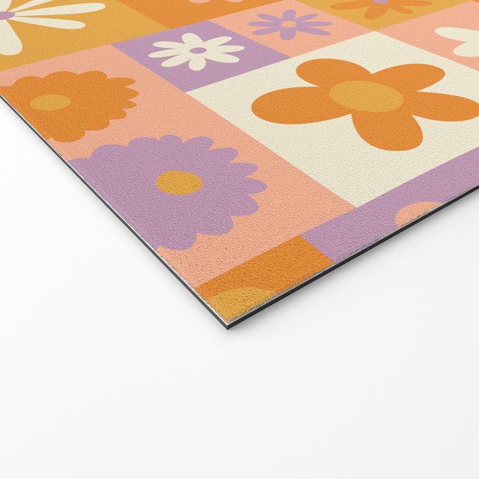 Retro hippie flower mosaic checkered pattern Welcome Mat Gallery Image 2