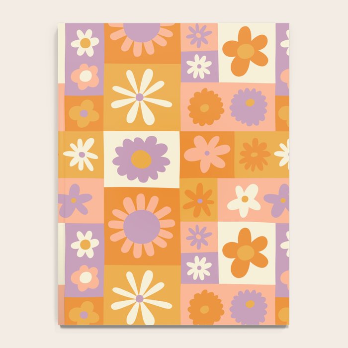 Retro hippie flower mosaic checkered pattern Notebook Gallery Image 4