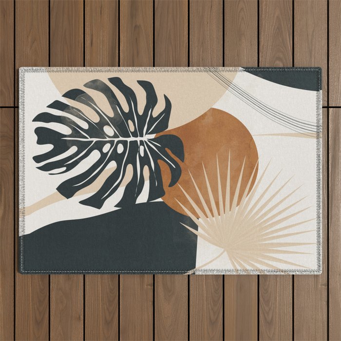 Abstract Art Tropical Leaves 7 Outdoor Rug Gallery Image 1