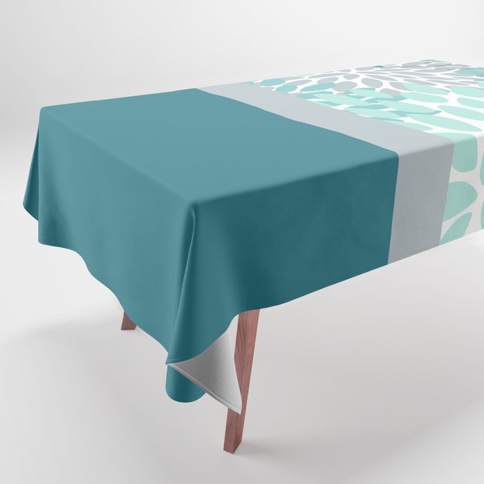 Festive, Floral, Color Block, Teal, Turquoise, Gray Tablecloth Gallery Image 1