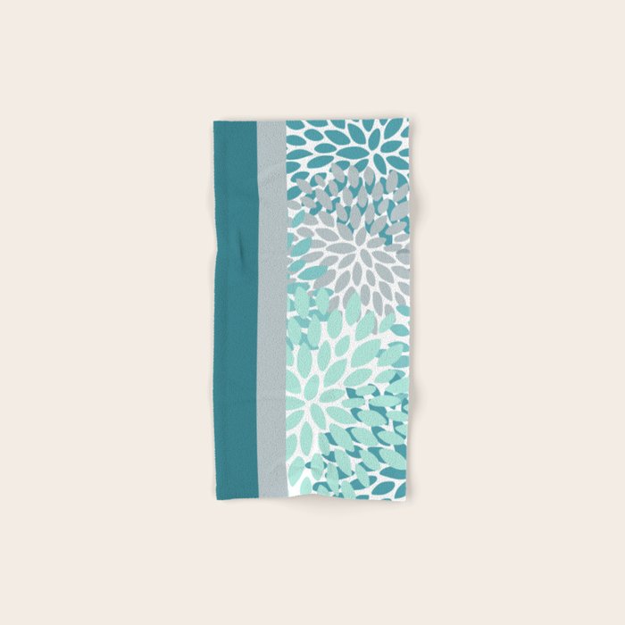 Festive, Floral, Color Block, Teal, Turquoise, Gray Bath Towel Gallery Image 1