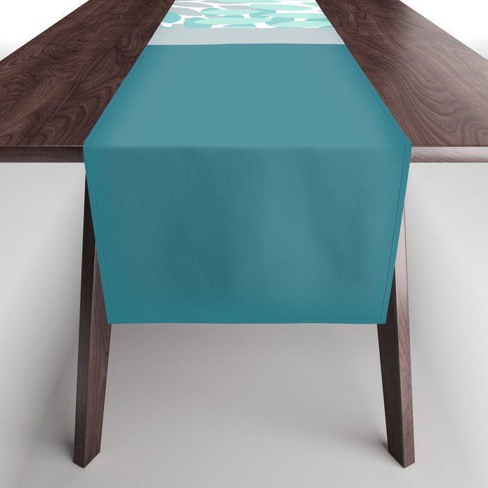 Festive, Floral, Color Block, Teal, Turquoise, Gray Table Runner Gallery Image 1