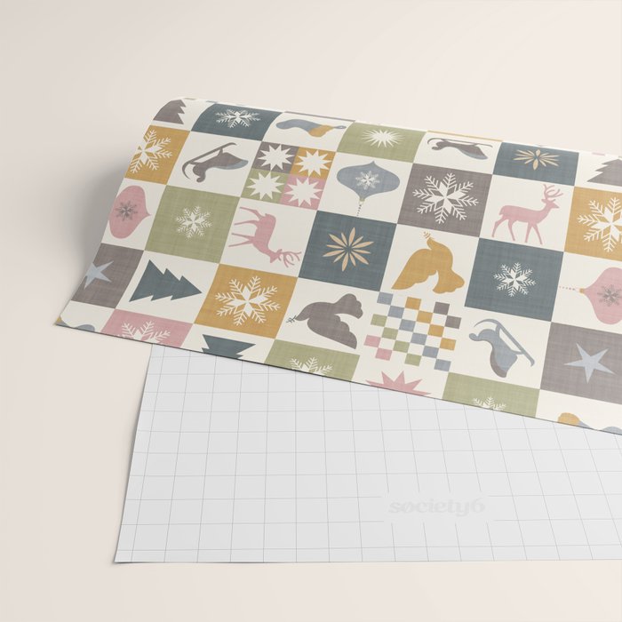Retro Ditsy Holiday Icon Chequered Pattern - Earthy country style  Wrapping Paper Gallery Image 2