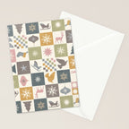 Retro Ditsy Holiday Icon Chequered Pattern - Earthy country style  Stationery Card Gallery Image 2