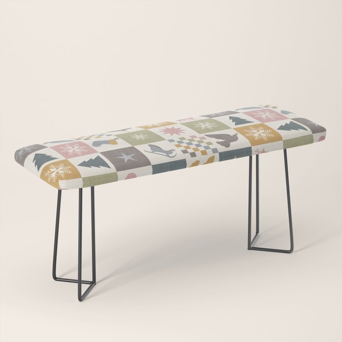 Retro Ditsy Holiday Icon Chequered Pattern - Earthy country style  Bench Gallery Image 1