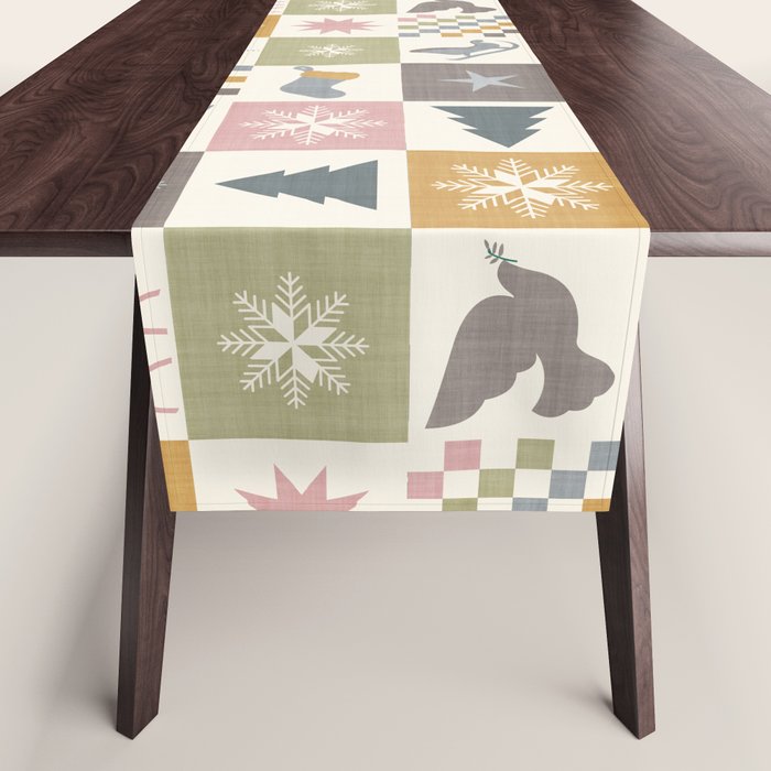 Retro Ditsy Holiday Icon Chequered Pattern - Earthy country style  Table Runner Gallery Image 1
