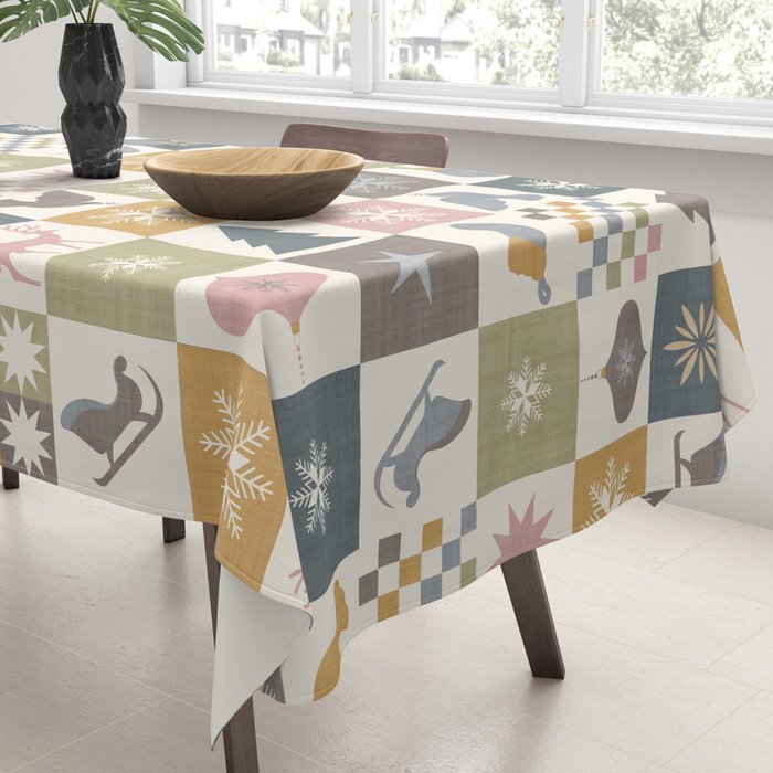 Retro Ditsy Holiday Icon Chequered Pattern - Earthy country style  Tablecloth Gallery Image 3