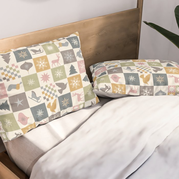Retro Ditsy Holiday Icon Chequered Pattern - Earthy country style  Pillow Sham Gallery Image 2
