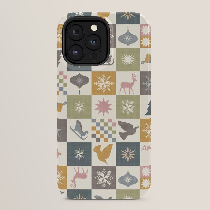 Retro Ditsy Holiday Icon Chequered Pattern - Earthy country style  iPhone Case Gallery Image 24