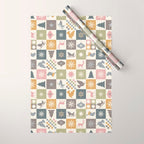 Retro Ditsy Holiday Icon Chequered Pattern - Earthy country style  Wrapping Paper Gallery Image 1