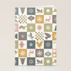 Retro Ditsy Holiday Icon Chequered Pattern - Earthy country style  Stationery Card Gallery Image 2