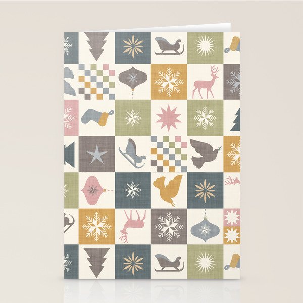Retro Ditsy Holiday Icon Chequered Pattern - Earthy country style  Stationery Card Gallery Image 2