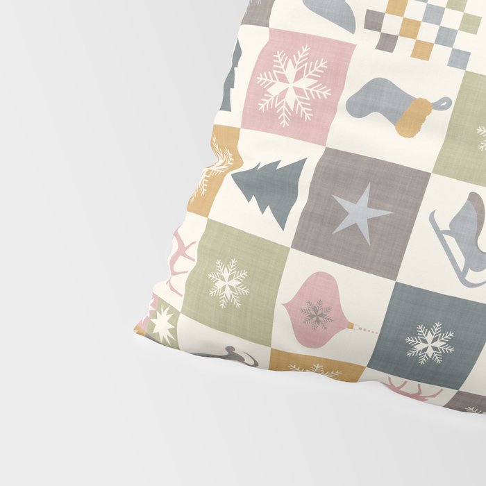 Retro Ditsy Holiday Icon Chequered Pattern - Earthy country style  Pillow Sham Gallery Image 4