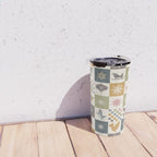 Retro Ditsy Holiday Icon Chequered Pattern - Earthy country style  Travel Mug Gallery Image 4