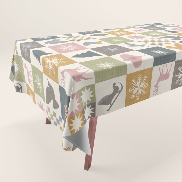 Retro Ditsy Holiday Icon Chequered Pattern - Earthy country style  Tablecloth Gallery Image 1