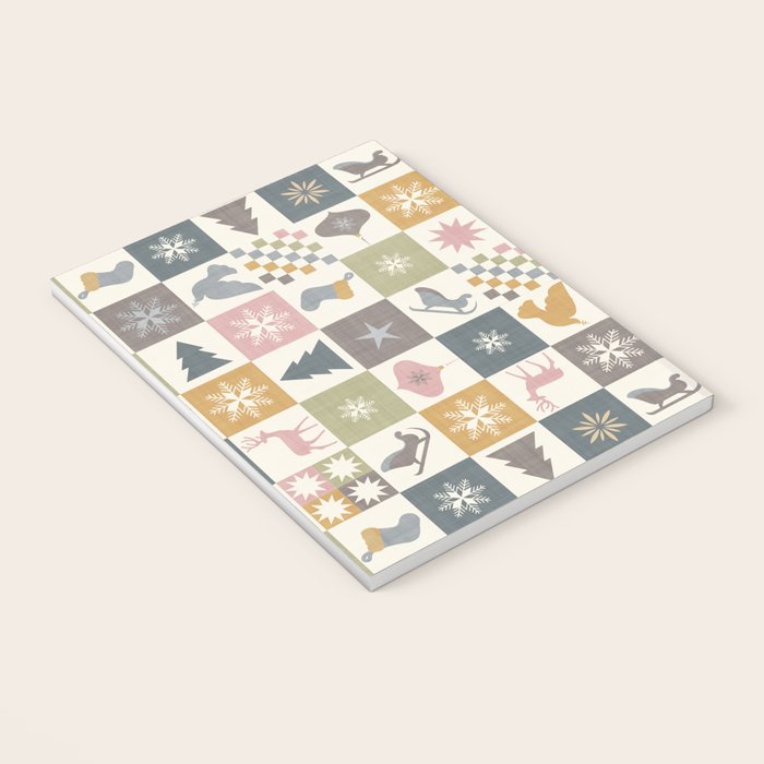 Retro Ditsy Holiday Icon Chequered Pattern - Earthy country style  Notebook Gallery Image 3