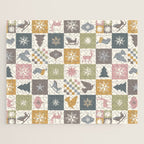 Retro Ditsy Holiday Icon Chequered Pattern - Earthy country style  Jigsaw Puzzle Gallery Image 1
