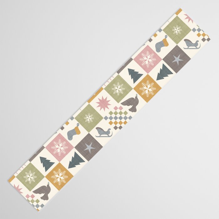 Retro Ditsy Holiday Icon Chequered Pattern - Earthy country style  Table Runner Gallery Image 3
