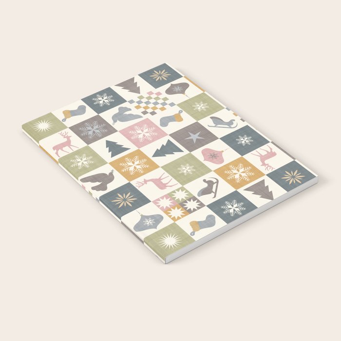 Retro Ditsy Holiday Icon Chequered Pattern - Earthy country style  Notebook Gallery Image 2