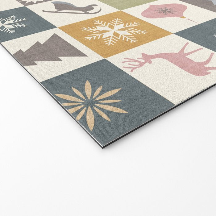 Retro Ditsy Holiday Icon Chequered Pattern - Earthy country style  Welcome Mat Gallery Image 2