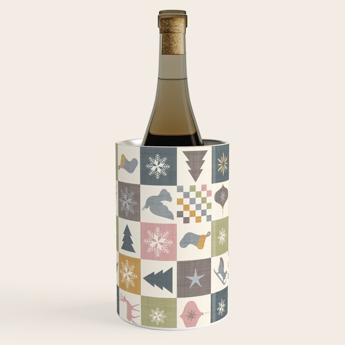Retro Ditsy Holiday Icon Chequered Pattern - Earthy country style  Wine Chiller Gallery Image 2
