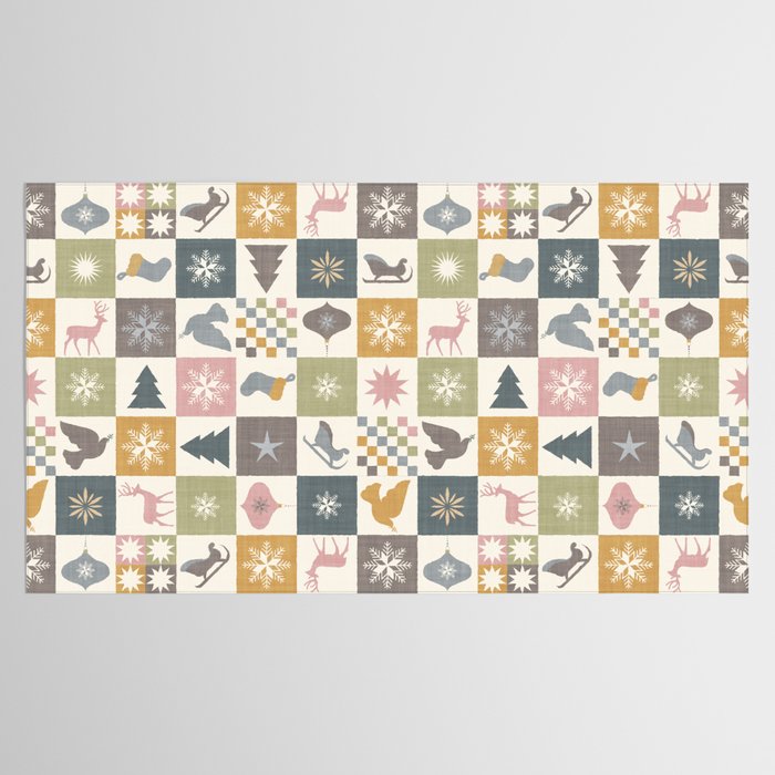 Retro Ditsy Holiday Icon Chequered Pattern - Earthy country style  Tablecloth Gallery Image 2