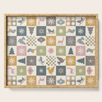 Retro Ditsy Holiday Icon Chequered Pattern - Earthy country style  Serving Tray Gallery Image 1