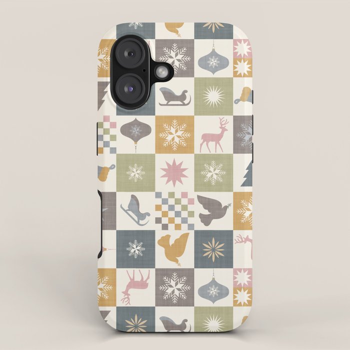 Retro Ditsy Holiday Icon Chequered Pattern - Earthy country style  iPhone Case Gallery Image 1