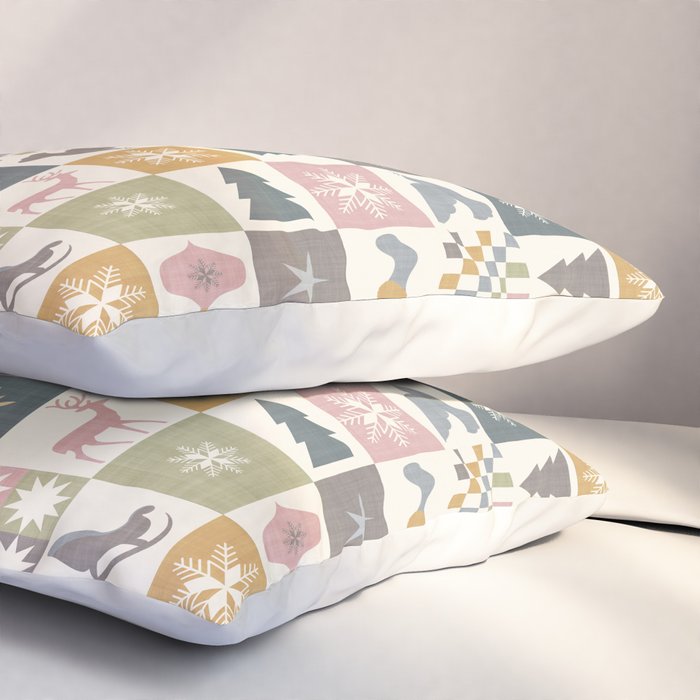 Retro Ditsy Holiday Icon Chequered Pattern - Earthy country style  Pillow Sham Gallery Image 3
