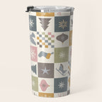 Retro Ditsy Holiday Icon Chequered Pattern - Earthy country style  Travel Mug Gallery Image 3