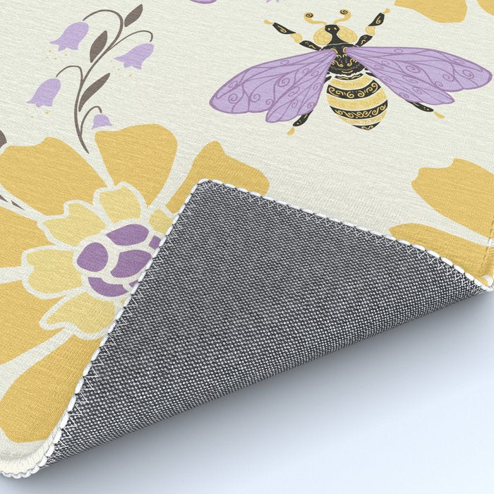 Honey Bees and Flowers - Yellow and Lavender Purple Rug Gallery Image 4